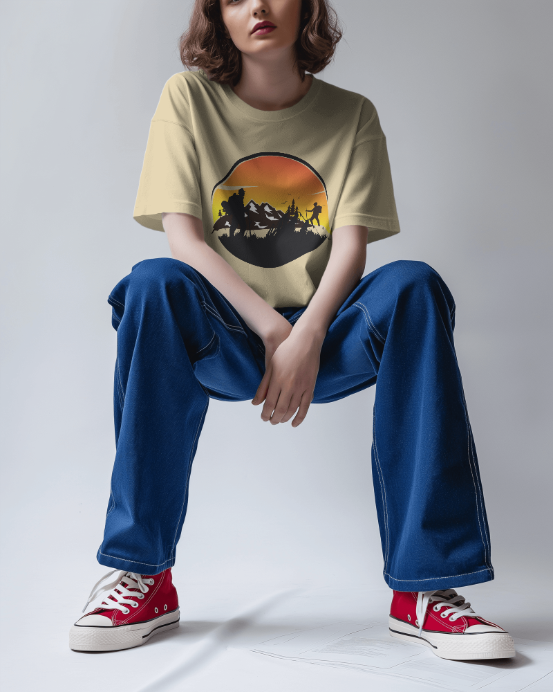 MOUNTAIN VIBES-   100% Cotton Oversized T-shirt