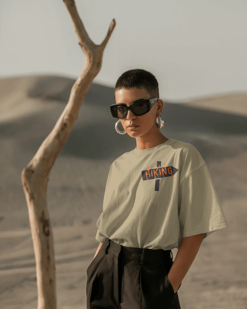 HIKING-   100% Cotton French Terry Oversized T-shirt